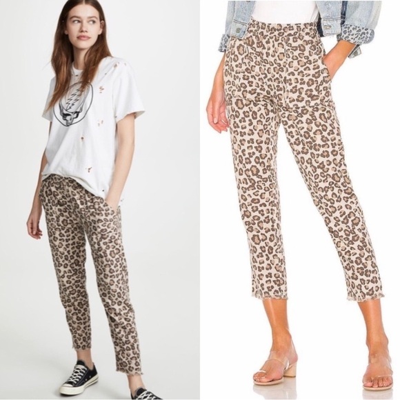 Monrow Leopard Print Cotton Raw Hem Crop Pull on Pants - Picture 3 of 14
